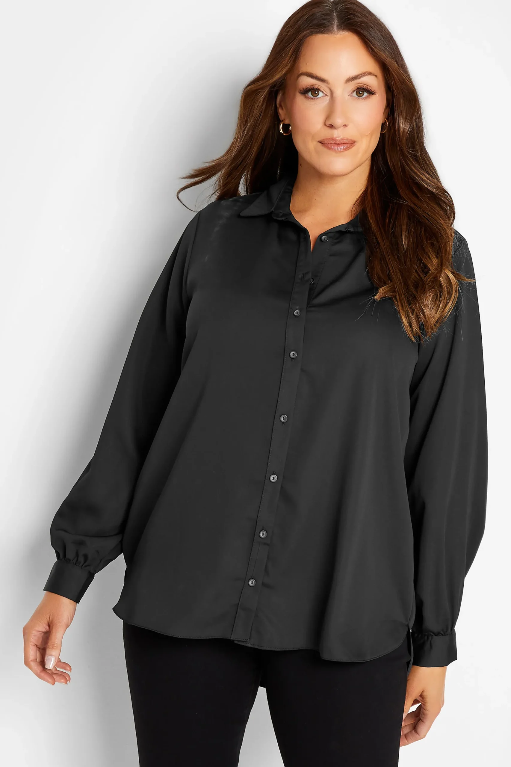 M&Co Womens Black Satin Button Through Shirt>Women Shirts