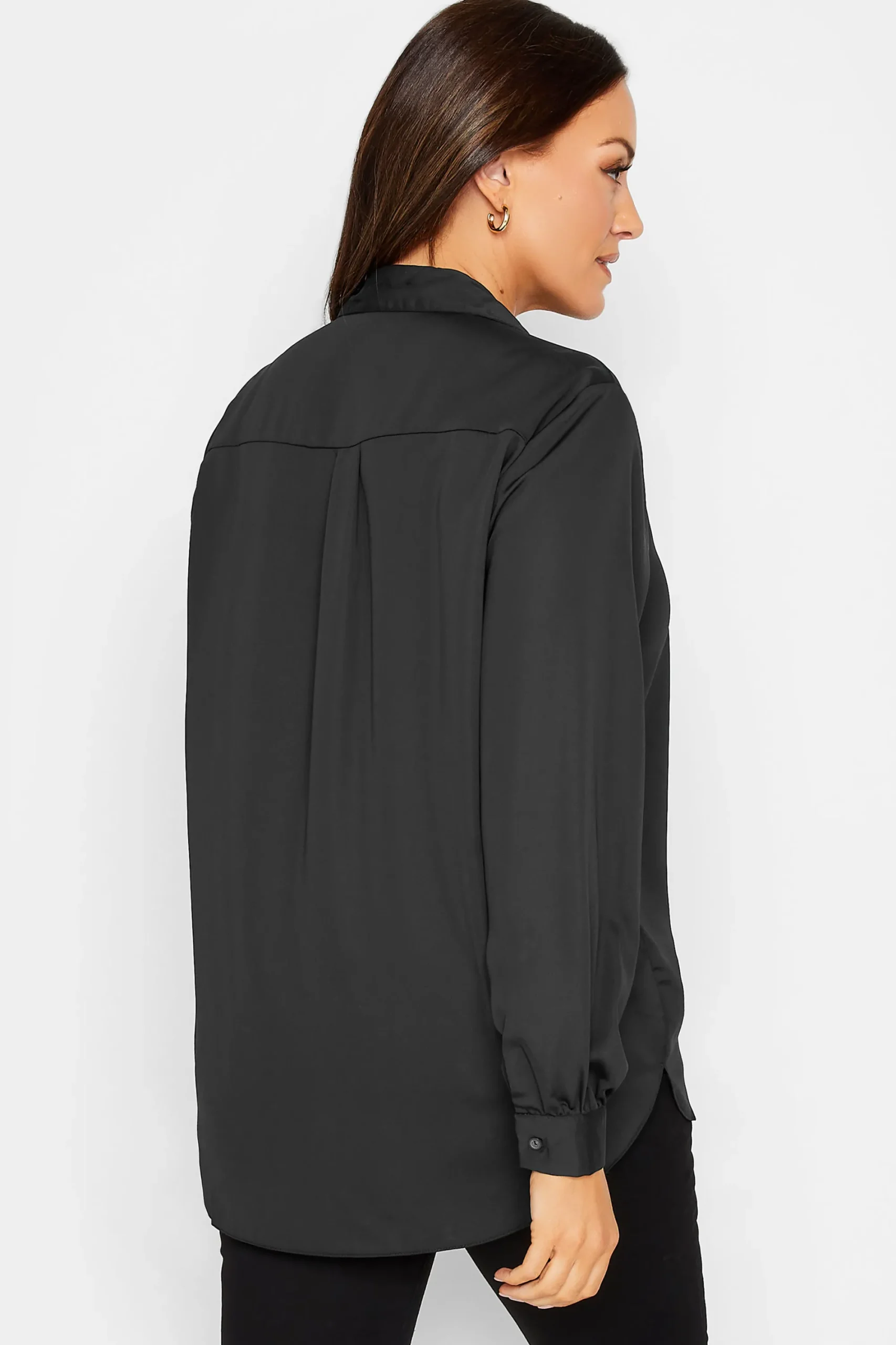 M&Co Womens Black Satin Button Through Shirt>Women Shirts