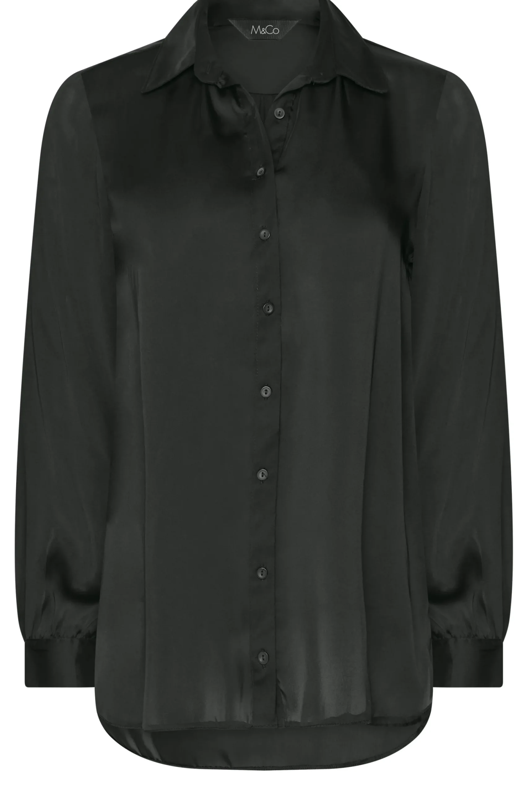M&Co Womens Black Satin Button Through Shirt>Women Shirts