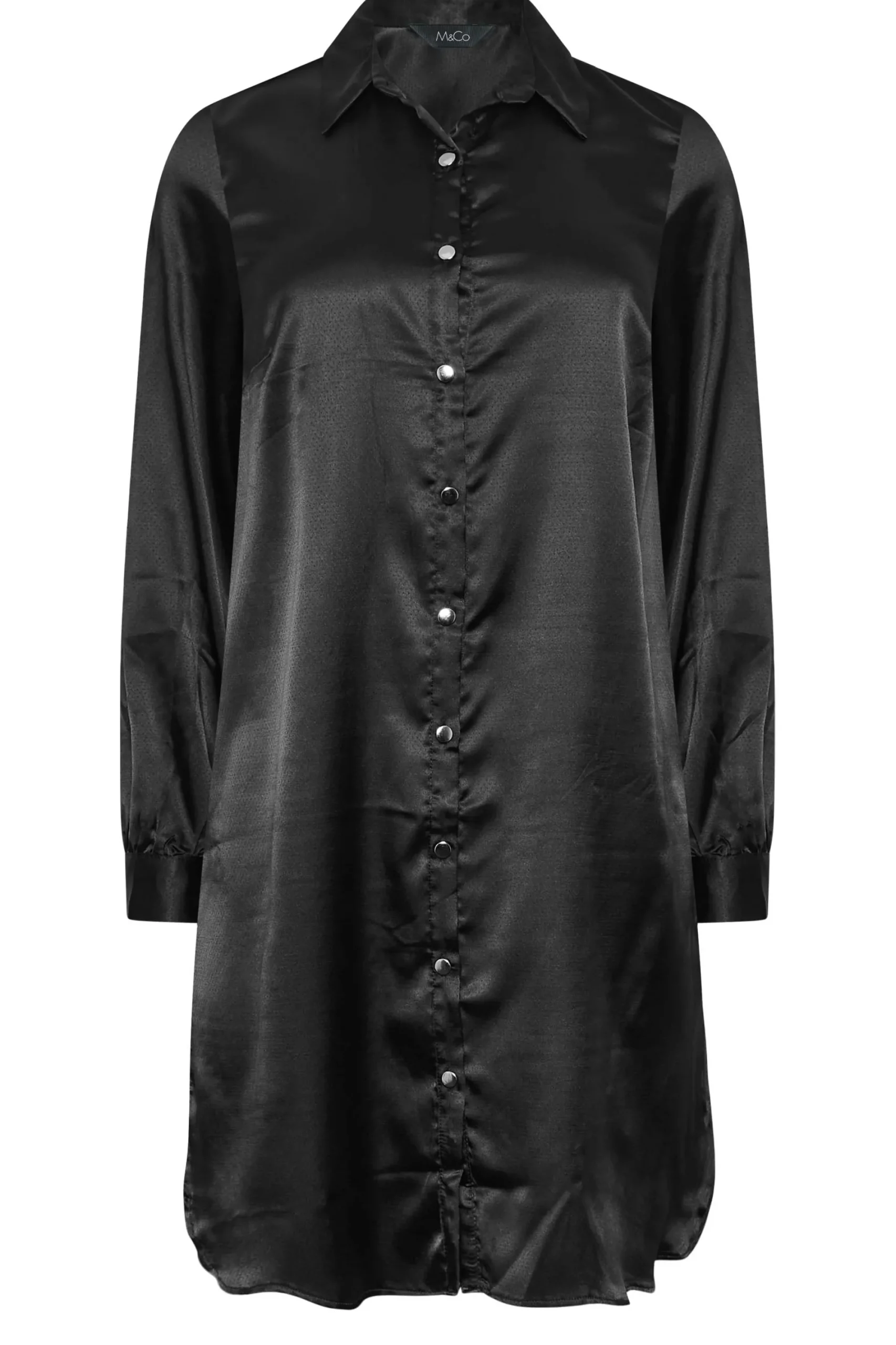 M&Co Womens Black Satin Dipped Hem Shirt>Women Shirts