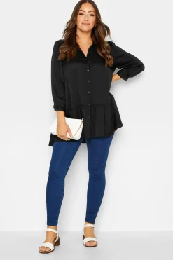 M&Co Womens Black Satin Frill Hem Shirt>Women Shirts