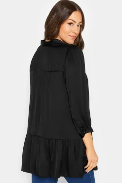M&Co Womens Black Satin Frill Hem Shirt><noscript><img width=