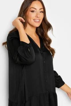 M&Co Womens Black Satin Frill Hem Shirt><noscript><img width=