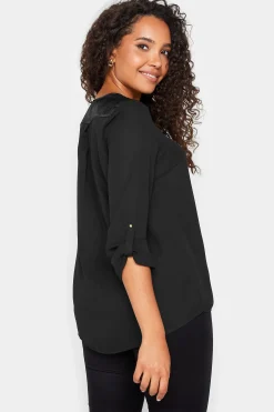 M&Co Womens Black Satin Contrast Panel Shirt><noscript><img width=