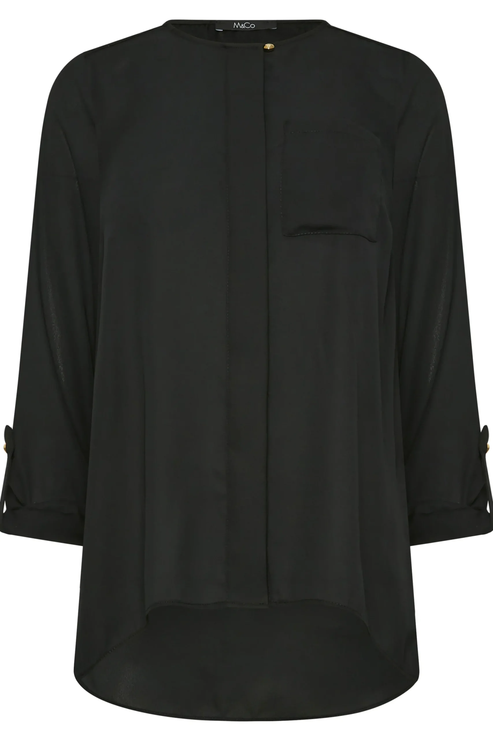 M&Co Womens Black Satin Contrast Panel Shirt>Women Shirts