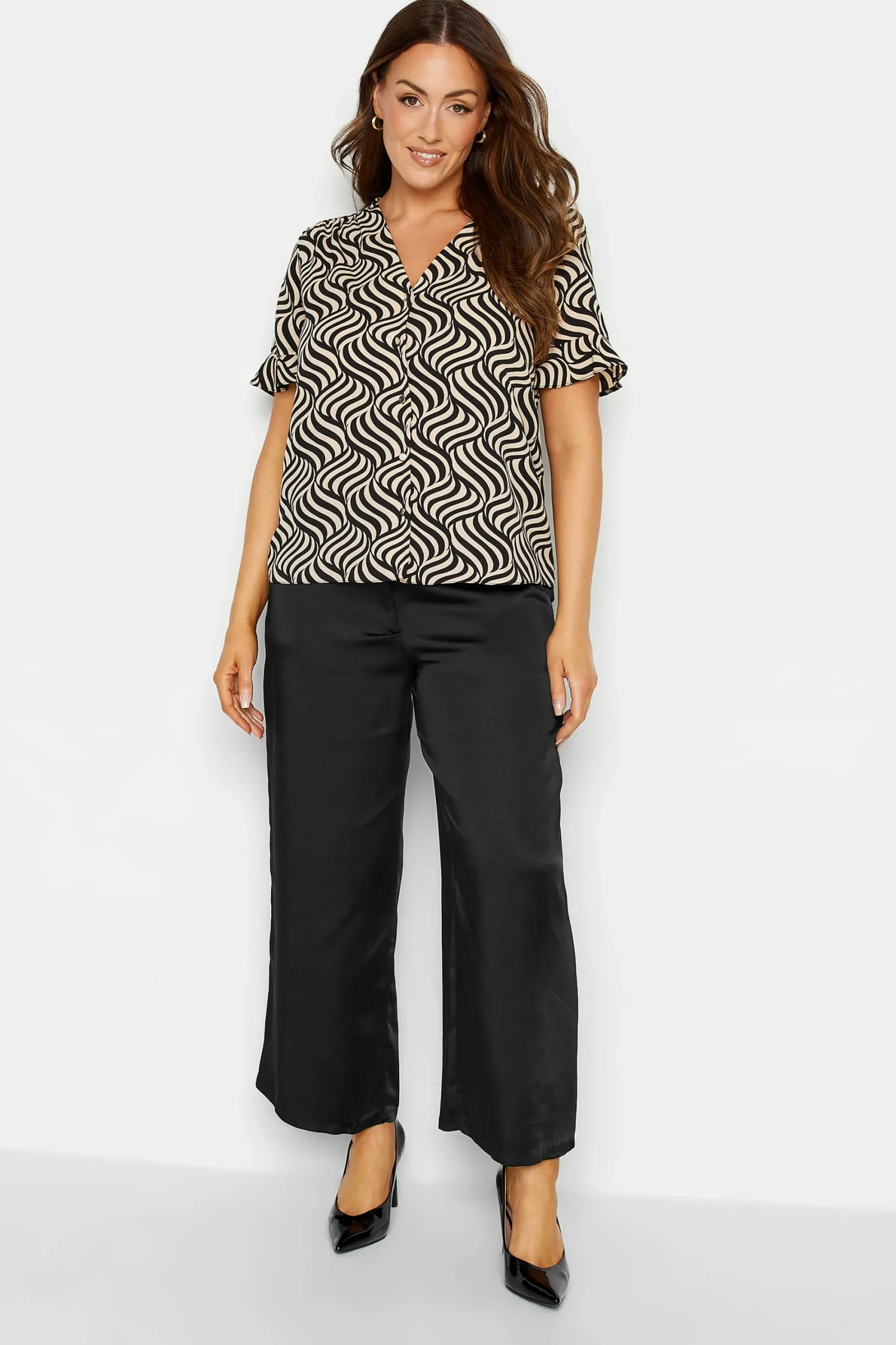 M&Co Womens Black Satin Wide Leg Trousers>Women Wide Leg Trousers