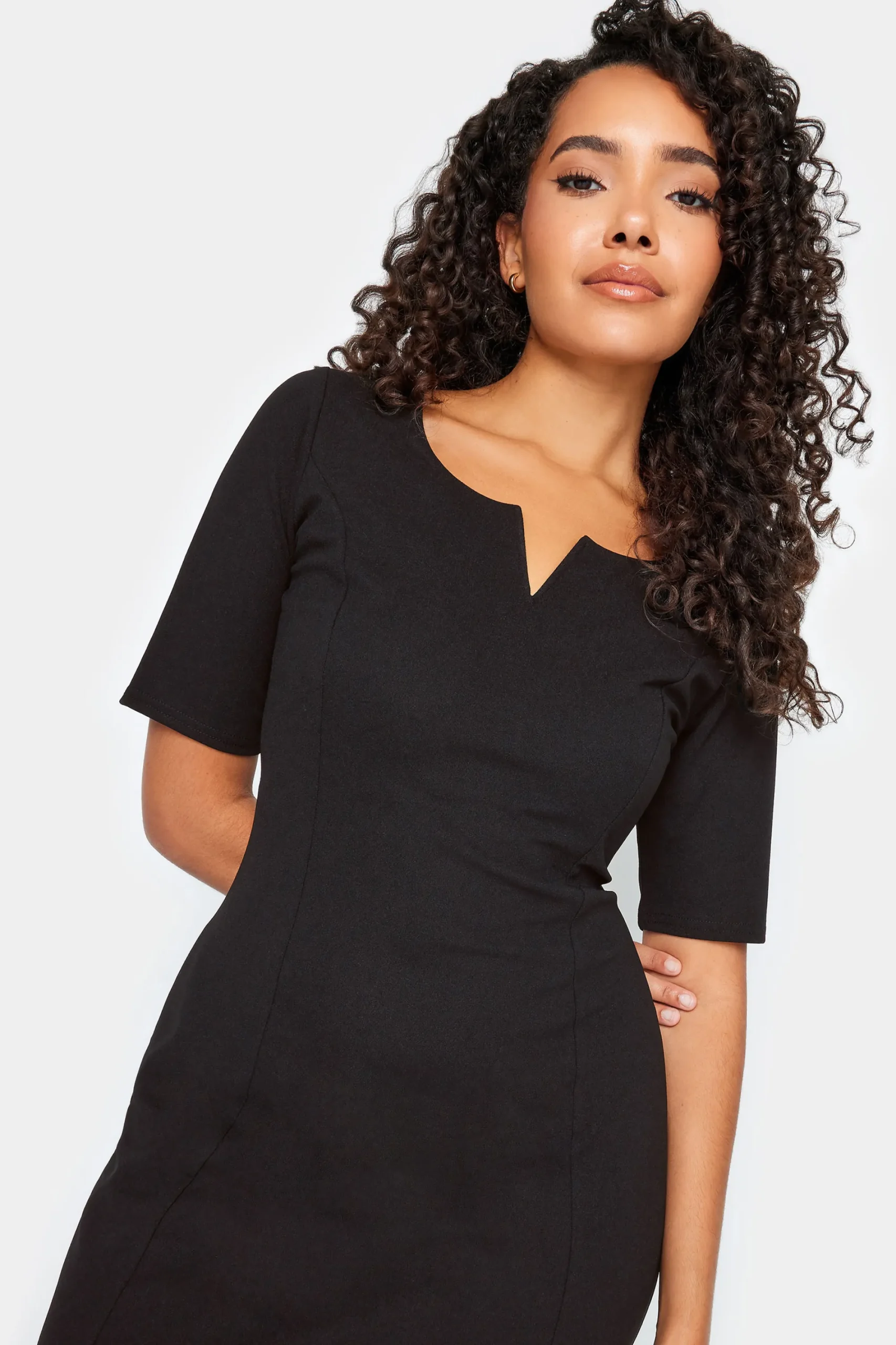 M&Co Womens Black Scuba Notch Neck Midi Dress>Women Midi Dresses