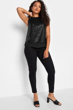 M&Co Womens Black Sequin Tie Back Top>Women Short Sleeve Tops