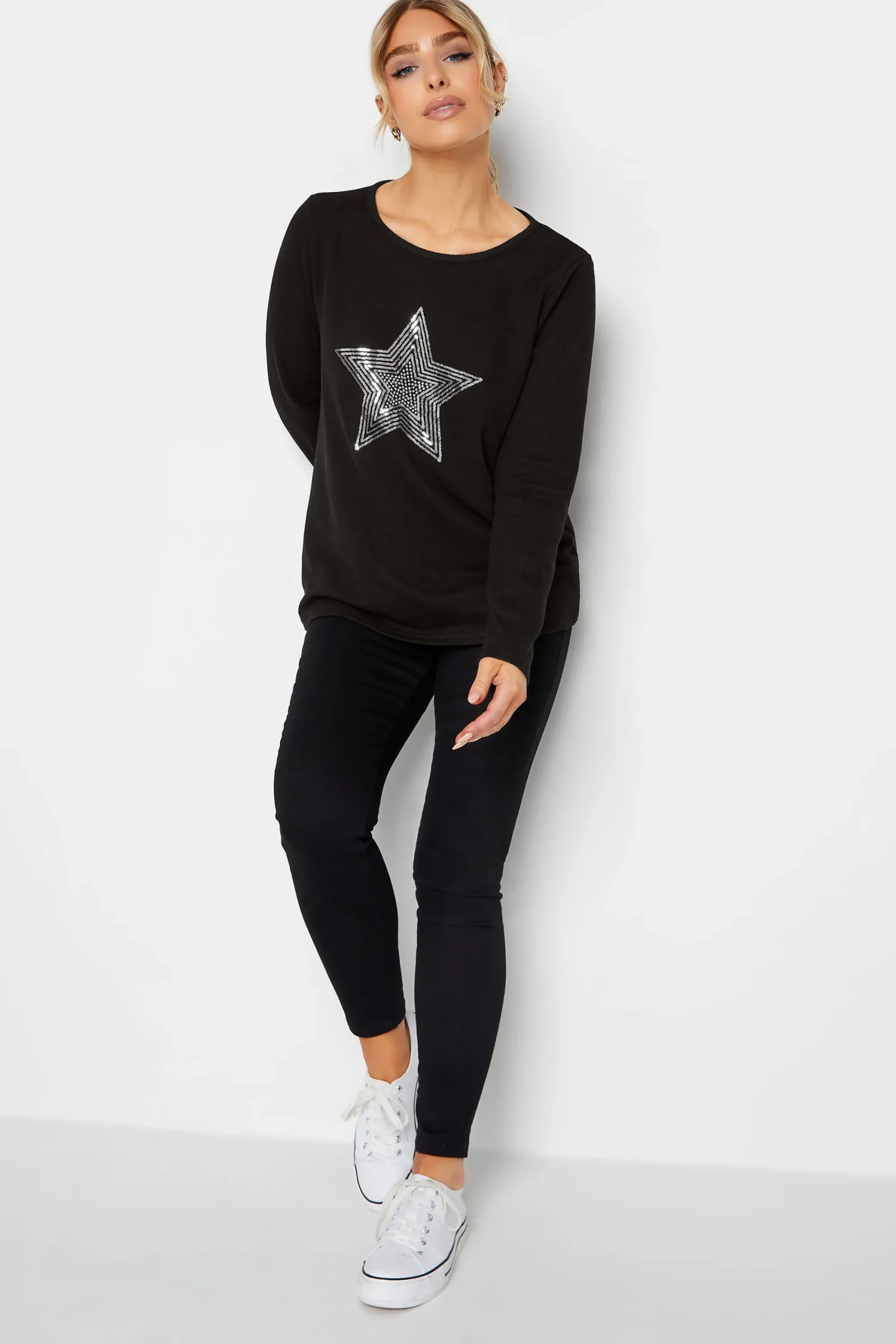 M&Co Womens Black Sequin Star Soft Touch Jumper>Women Long Sleeve Tops