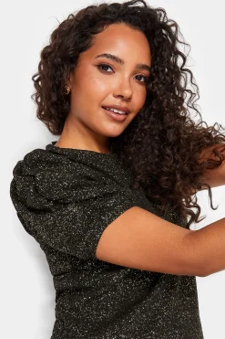 M&Co Womens Black Shimmer Ruched Sleeve Blouse><noscript><img width=