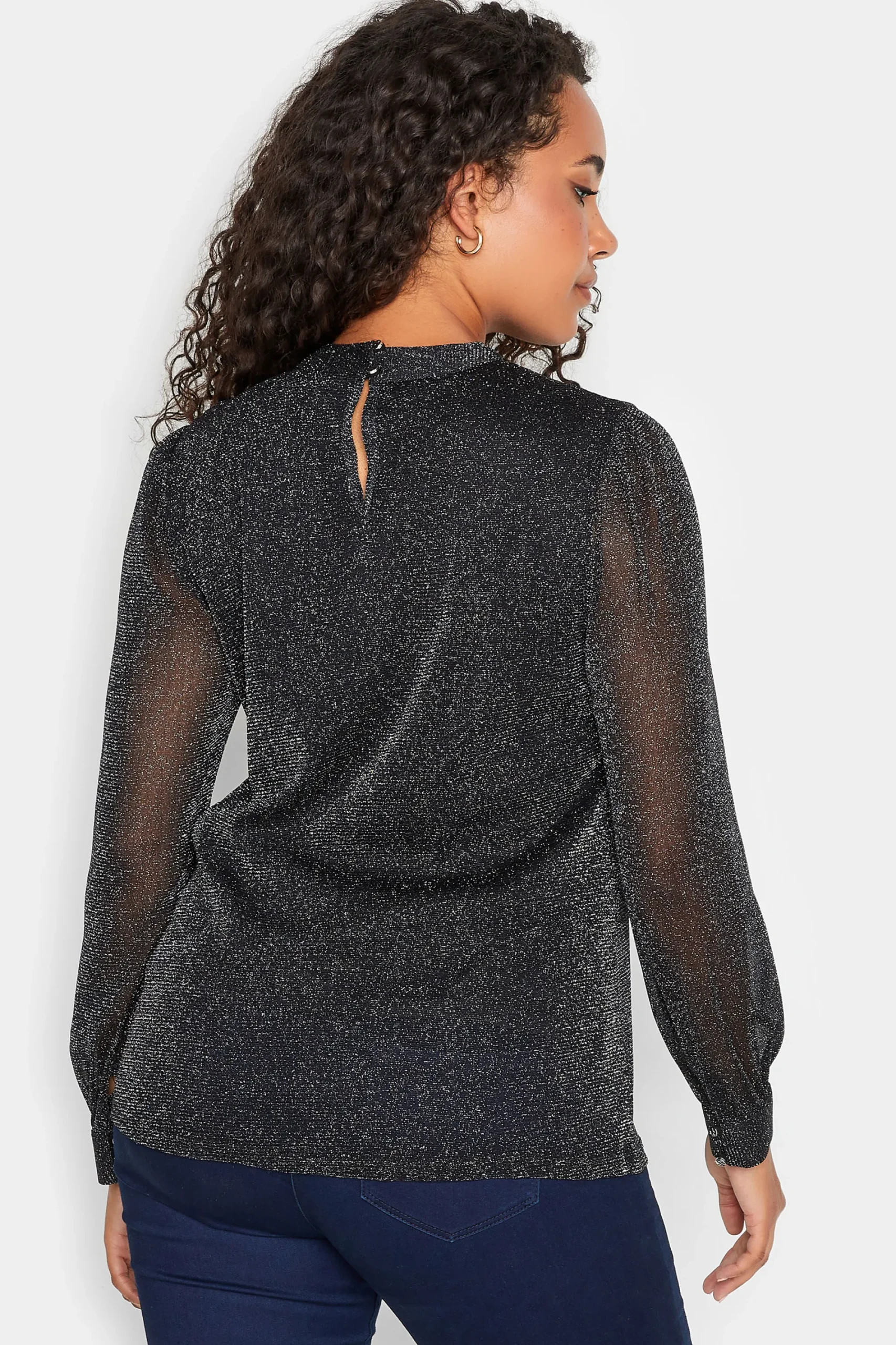 M&Co Womens Black Shimmer Keyhole Blouse>Women Blouses