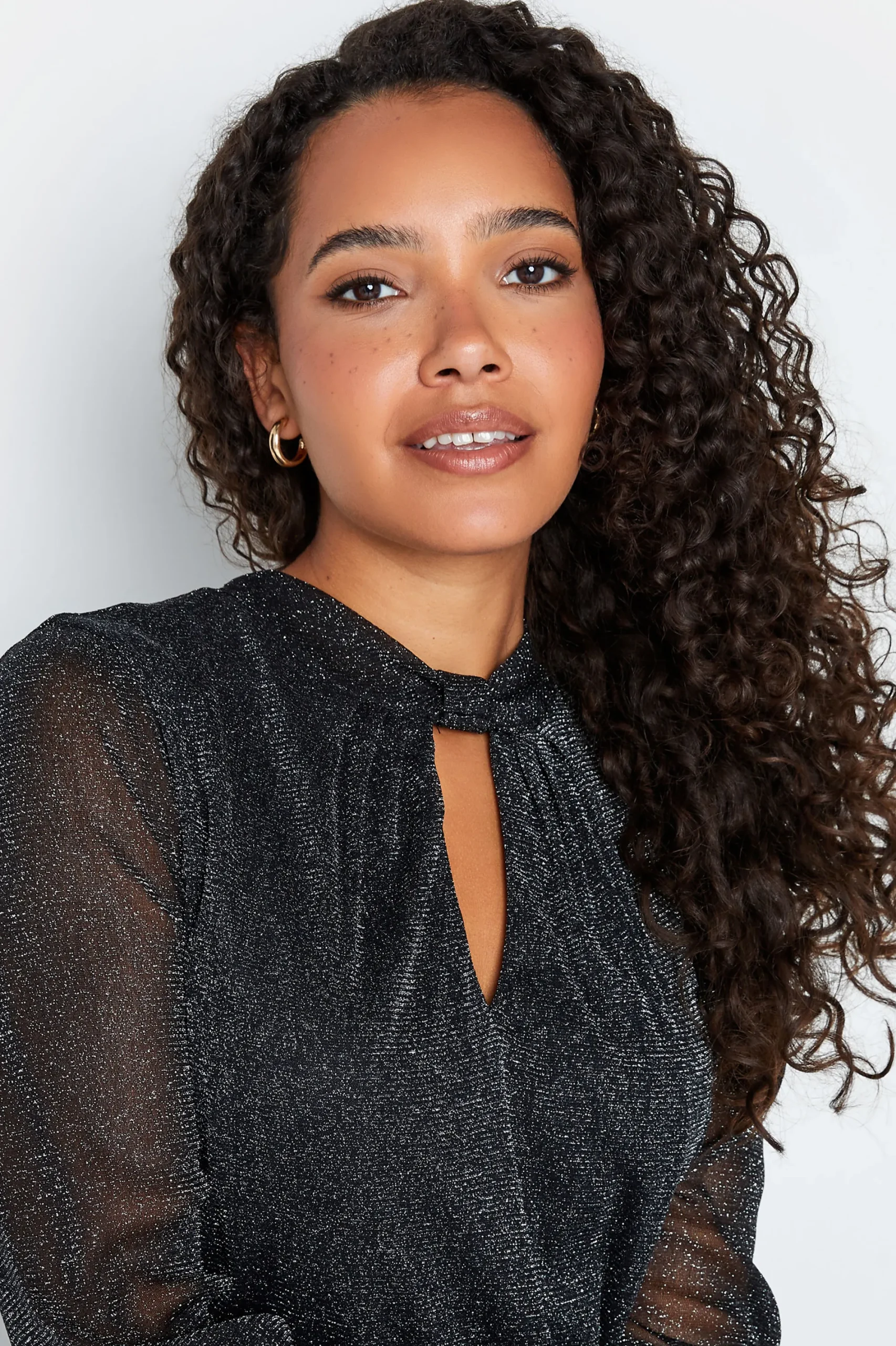 M&Co Womens Black Shimmer Keyhole Blouse>Women Blouses