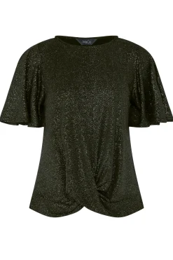 M&Co Womens Black Shimmer Angel Sleeve Wrap Top><noscript><img width=