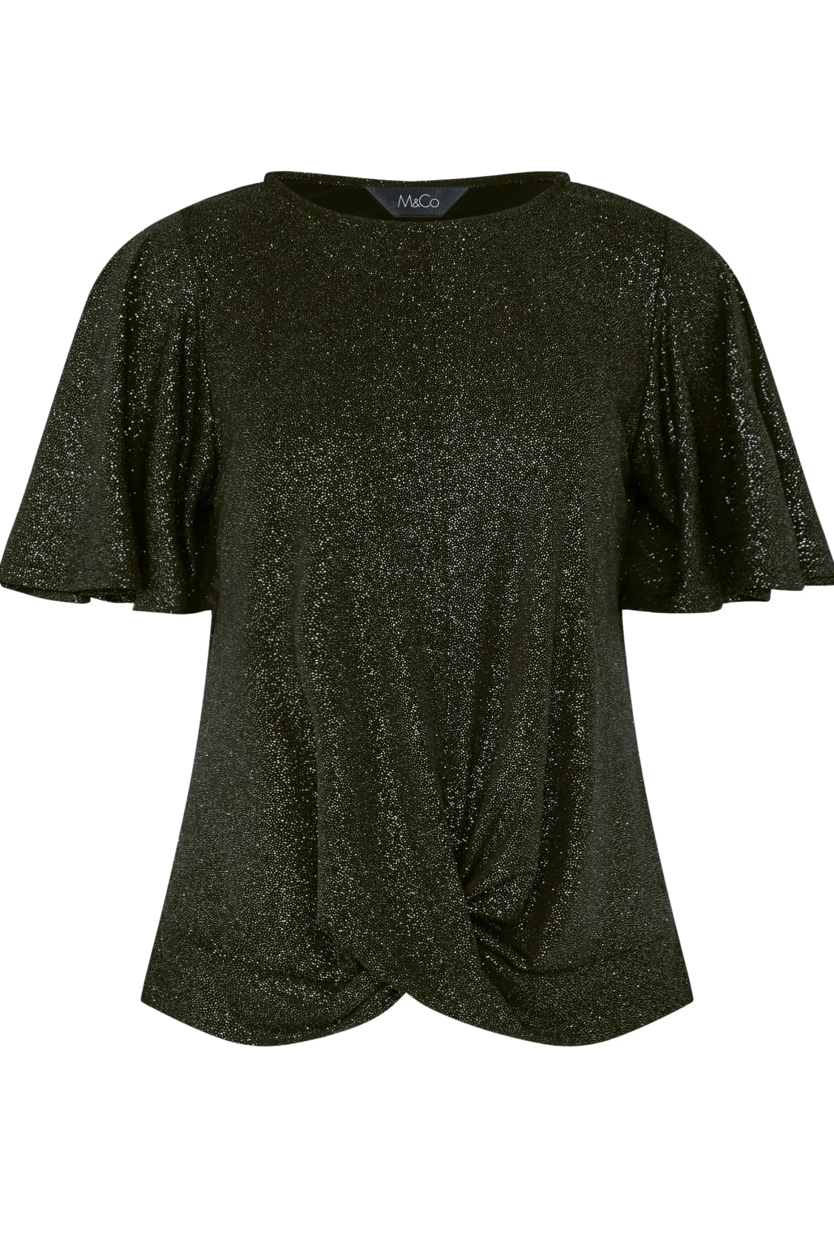 M&Co Womens Black Shimmer Angel Sleeve Wrap Top>Women T-Shirts