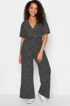 M&Co Womens Black Spot Print Wrap Wide Leg Jumpsuit>Women Maxi Dresses