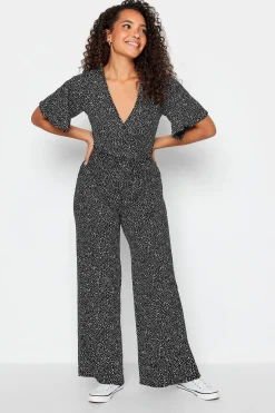 M&Co Womens Black Spot Print Wrap Wide Leg Jumpsuit><noscript><img width=