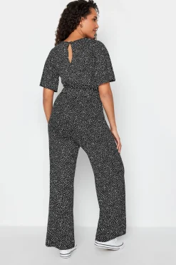 M&Co Womens Black Spot Print Wrap Wide Leg Jumpsuit><noscript><img width=