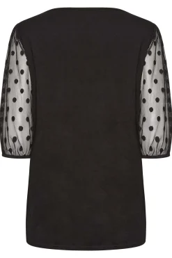 M&Co Womens Black Spot Mesh Sleeve Top>Women Short Sleeve Tops