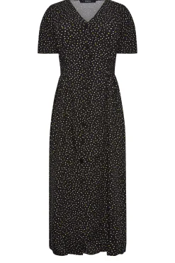 M&Co Womens Black Spot Print Shirred Waist Dress><noscript><img width=