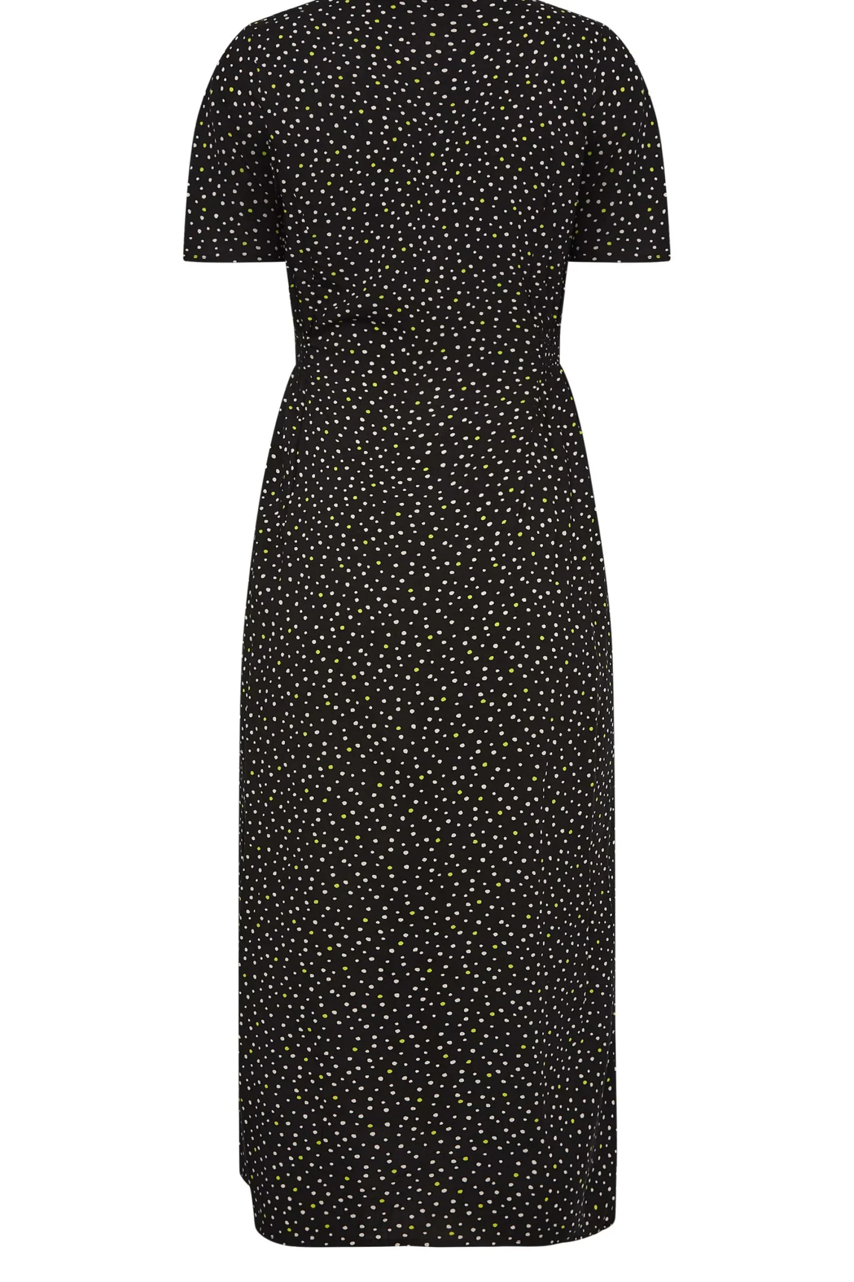 M&Co Womens Black Spot Print Shirred Waist Dress>Women Midi Dresses