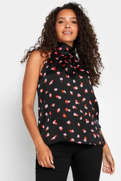 M&Co Womens Black Spot Print Halterneck Blouse>Women Short Sleeve Tops