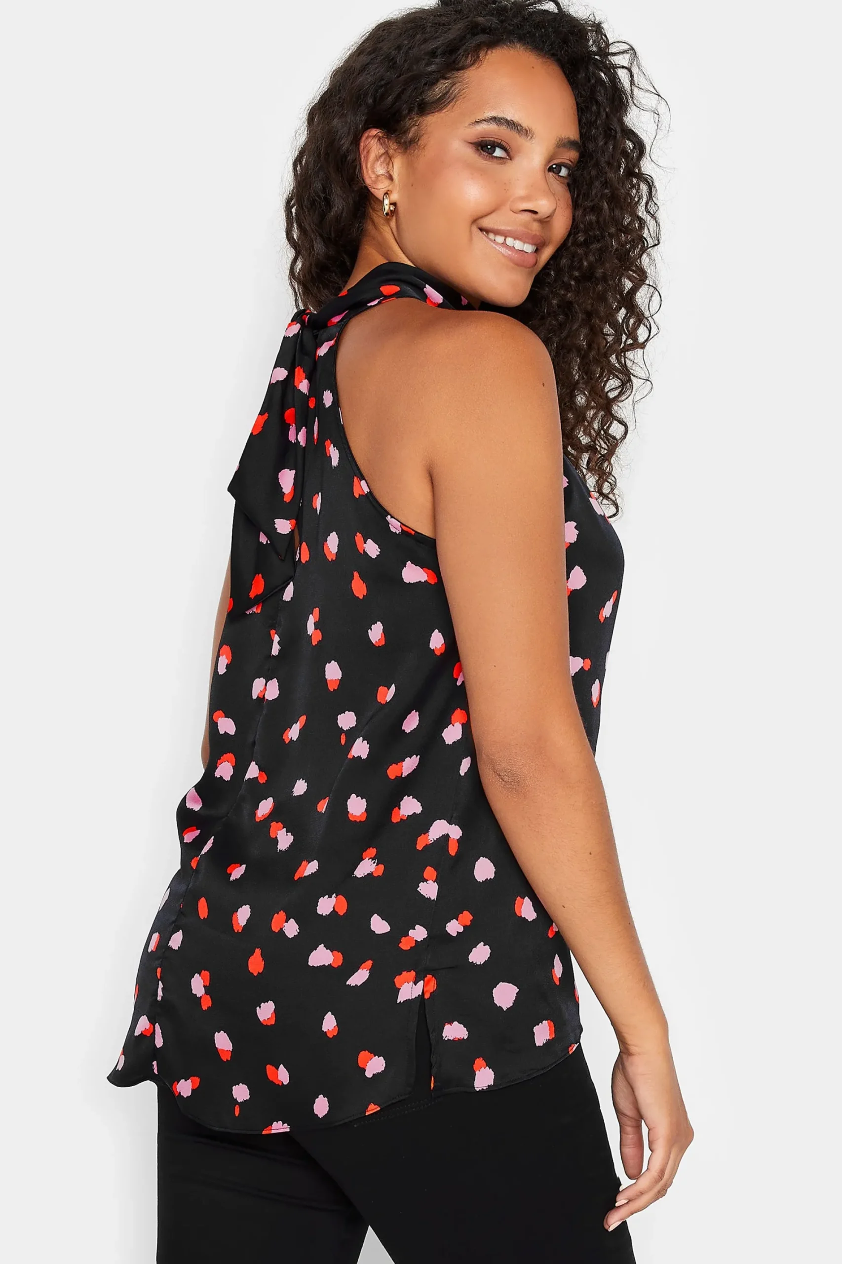M&Co Womens Black Spot Print Halterneck Blouse>Women Short Sleeve Tops