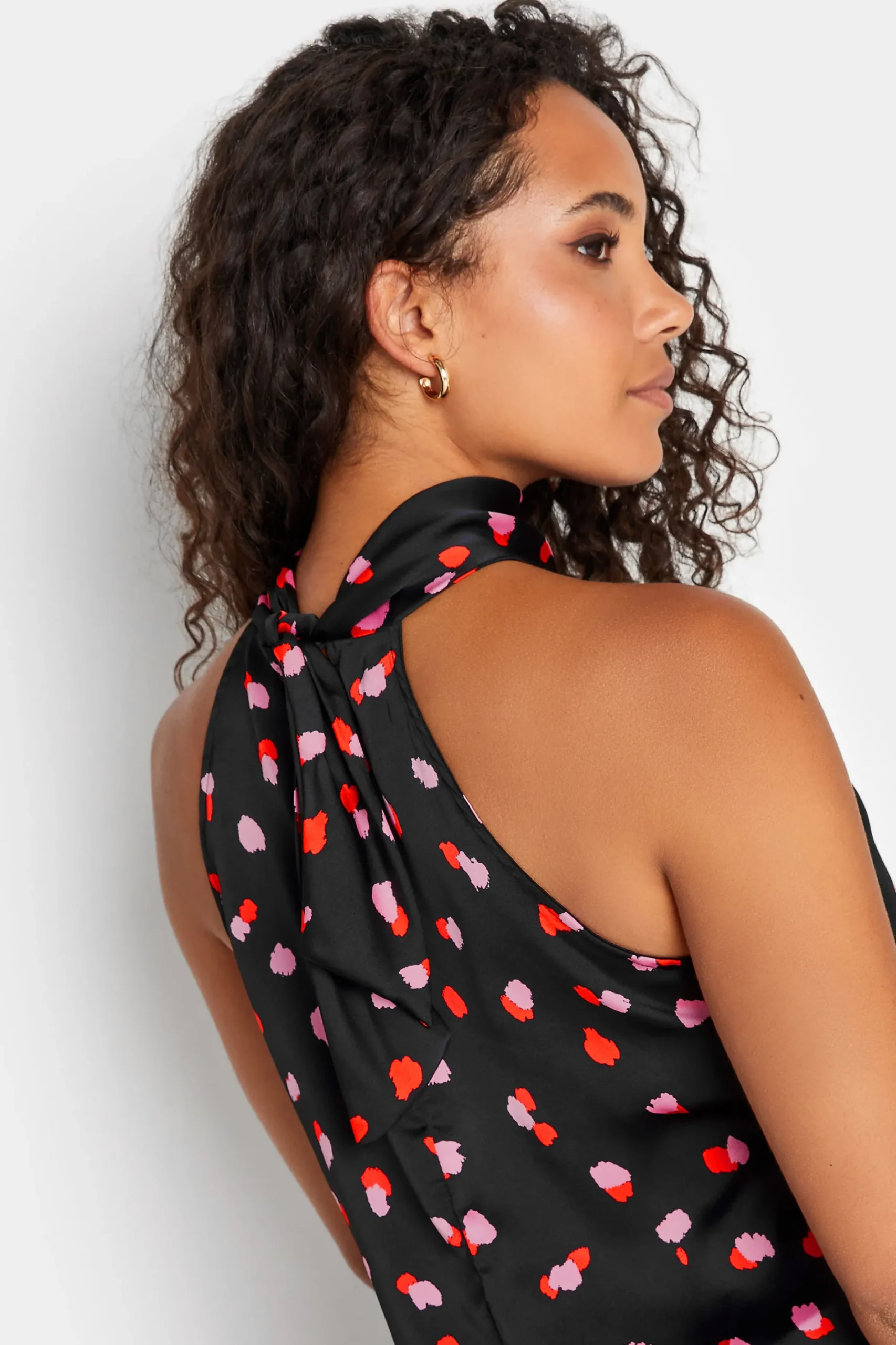 M&Co Womens Black Spot Print Halterneck Blouse>Women Short Sleeve Tops
