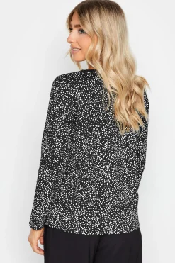 M&Co Womens Black Spot Print Long Sleeve Cotton Top><noscript><img width=