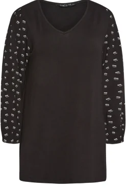 M&Co Womens Black Square Print Top>Women Long Sleeve Tops