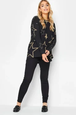 M&Co Womens Black Star Print Jumper>Women Long Sleeve Tops