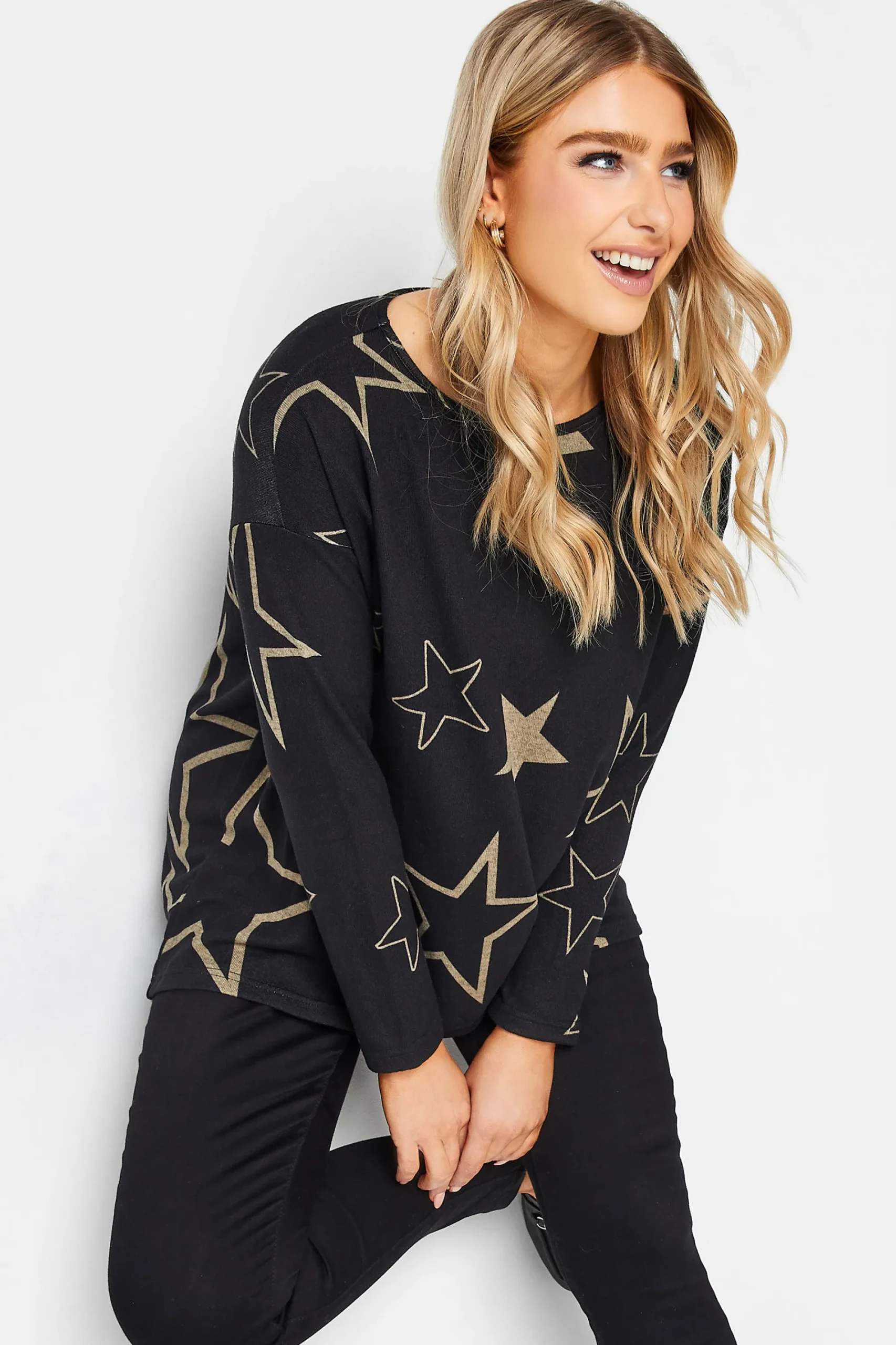 M&Co Womens Black Star Print Jumper>Women Long Sleeve Tops