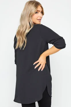 M&Co Womens Black Statement Button Tab Sleeve Shirt><noscript><img width=