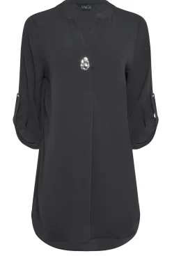 M&Co Womens Black Statement Button Tab Sleeve Shirt><noscript><img width=