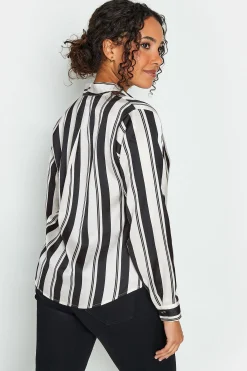 M&Co Womens Black Stripe Print Wrap Front Blouse><noscript><img width=