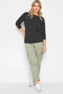 M&Co Womens Black Stripe Cotton Blend Top>Women Long Sleeve Tops