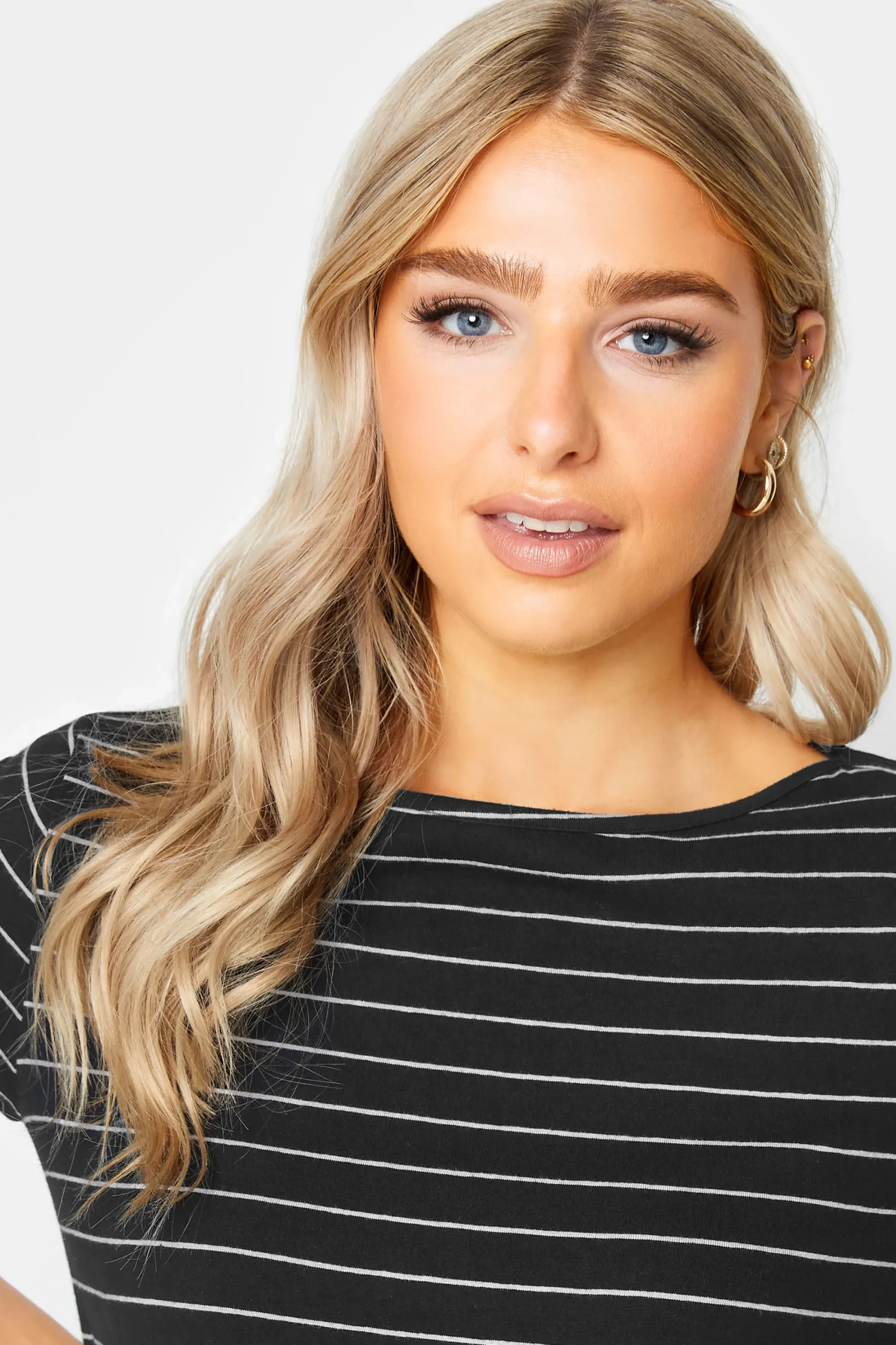 M&Co Womens Black Stripe Cotton Blend Top>Women Long Sleeve Tops