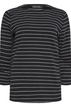 M&Co Womens Black Stripe Cotton Blend Top><noscript><img width=