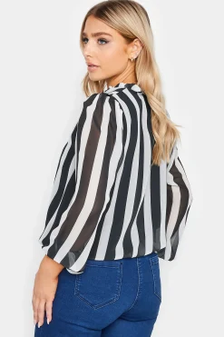 M&Co Womens Black Stripe Tie Neck Blouse><noscript><img width=