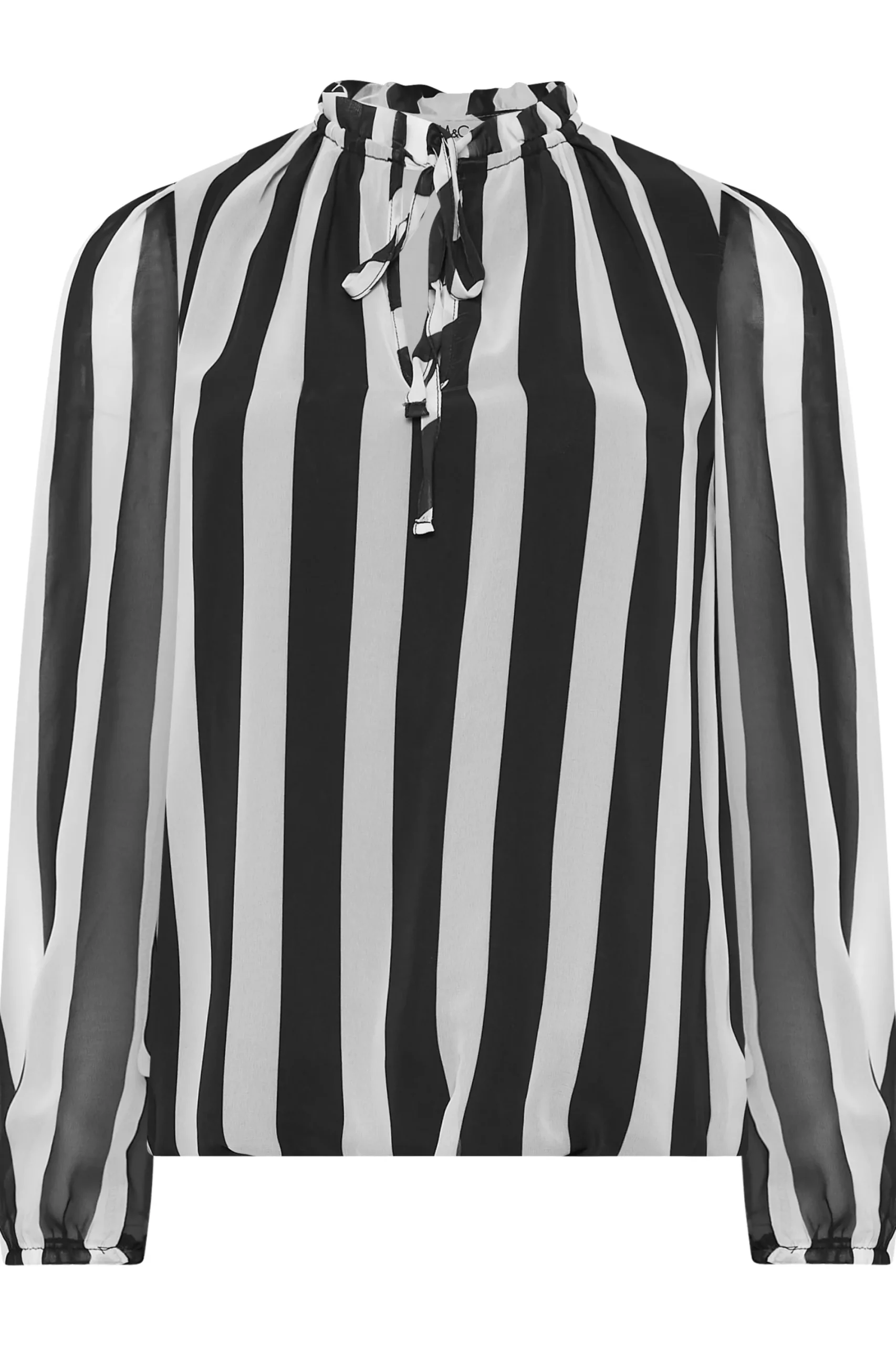 M&Co Womens Black Stripe Tie Neck Blouse>Women Shirts