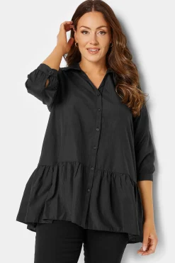 M&Co Womens Black Stripe Frill Hem Shirt>Women Shirts