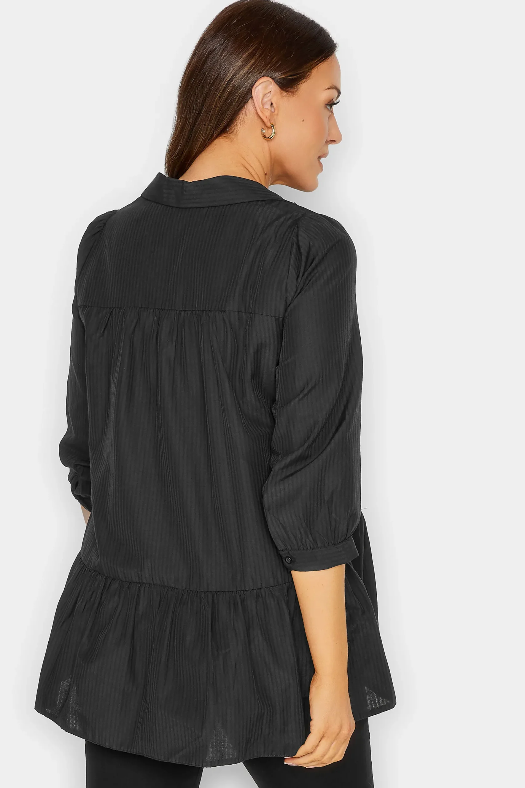 M&Co Womens Black Stripe Frill Hem Shirt>Women Shirts