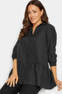 M&Co Womens Black Stripe Frill Hem Shirt><noscript><img width=