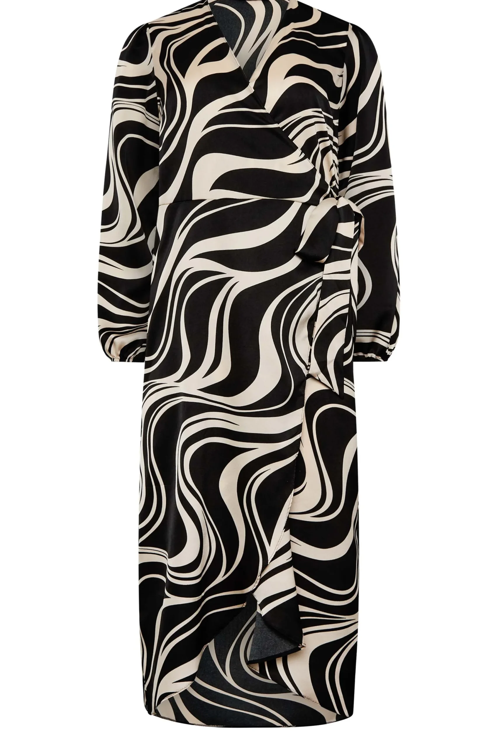 M&Co Womens Black Swirl Print Midi Wrap Dress>Women Wedding Guest Dresses