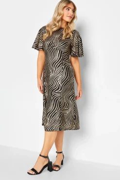 M&Co Womens Black Swirl Print Angel Sleeve Split Hem Midi Dress>Women Wedding Guest Dresses