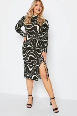 M&Co Womens Black Swirl Ruched Side Midi Dress>Women Midi Dresses