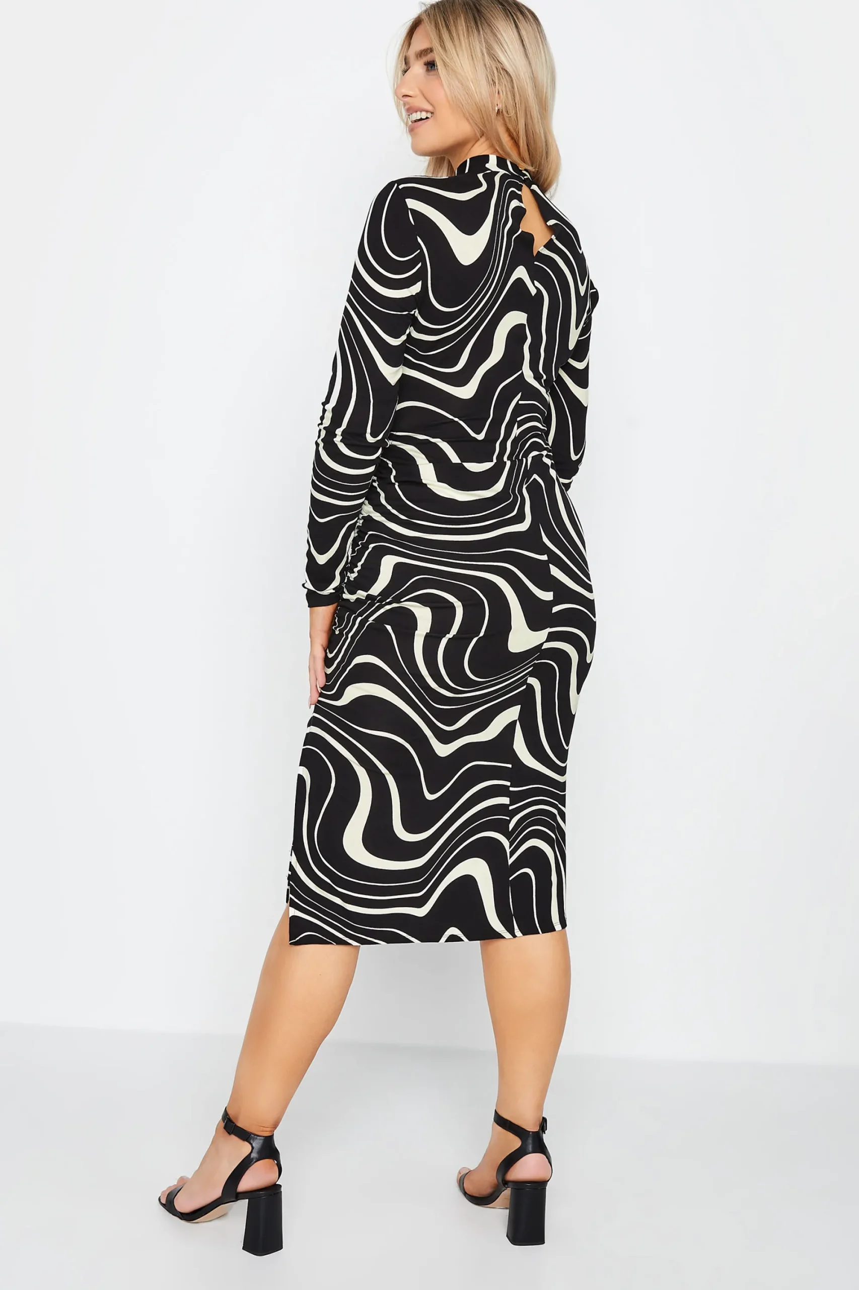 M&Co Womens Black Swirl Ruched Side Midi Dress>Women Midi Dresses