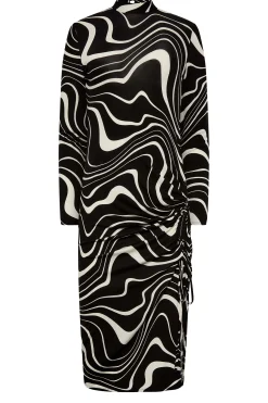 M&Co Womens Black Swirl Ruched Side Midi Dress><noscript><img width=