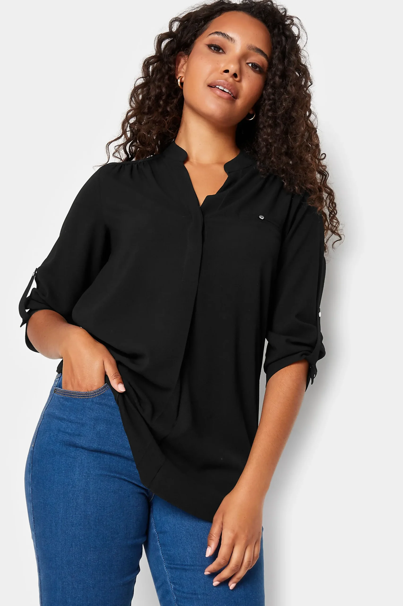 M&Co Womens Black Tab Sleeve Blouse>Women Shirts