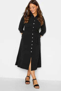 M&Co Womens Black Textured Black Shirt Dress>Women Shirt Dresses