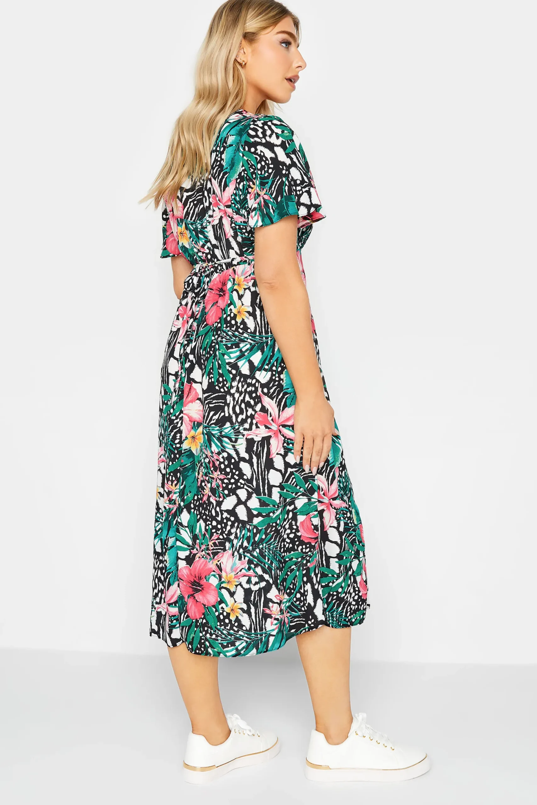 M&Co Womens Black Tropical Mixed Print Midi Tea Dress>Women Midi Dresses